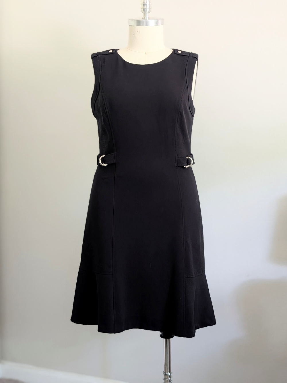 White House Black Market Black Sleeveless A-Line Dress with Side Buckles